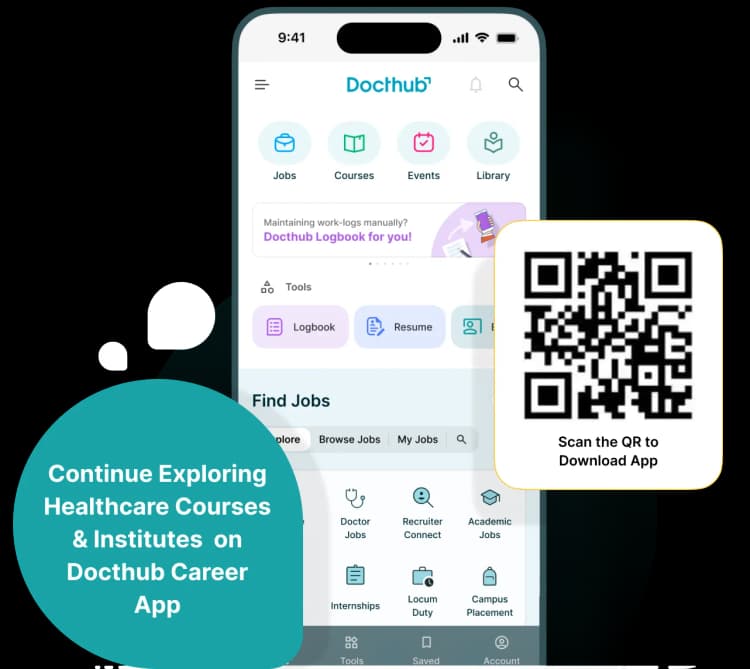 Docthub Healthcare Career app preview with QR code